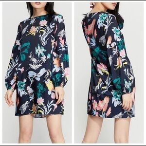NWOT! Tibi Navy Gothic Floral‎ Shift Dress with Blouson Sleeves Size 2
